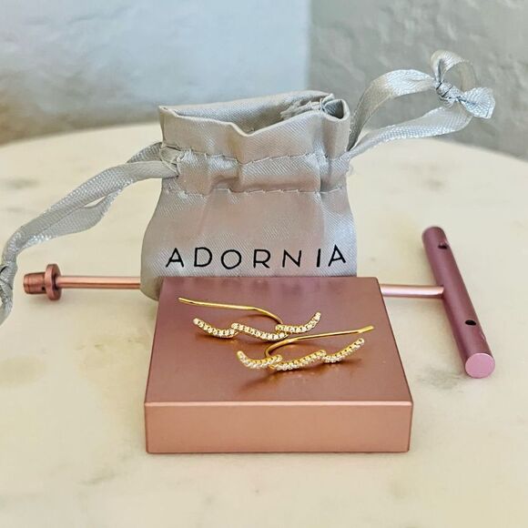 ADORNIA Swarovski Crystal Climber Earrings,‎ Diamonds, Gold, NWT - Picture 2 of 11